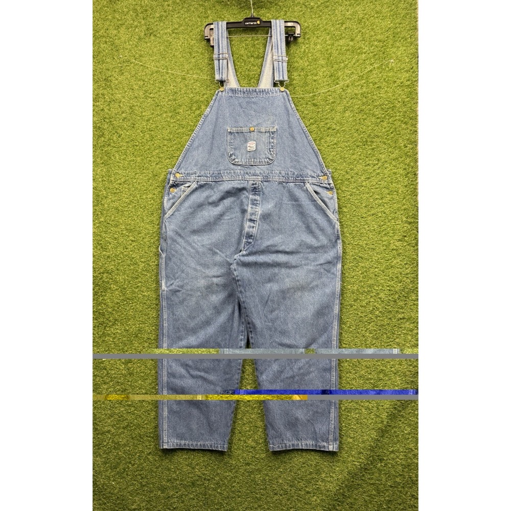 Vintage Pointer Brand Bib Overalls Mens 44x28 Cotton Denim Blue Jean Made In USA